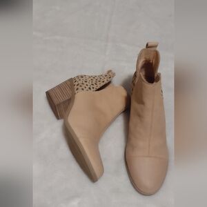 Tan Ankle Boots with Leopard Print Accent